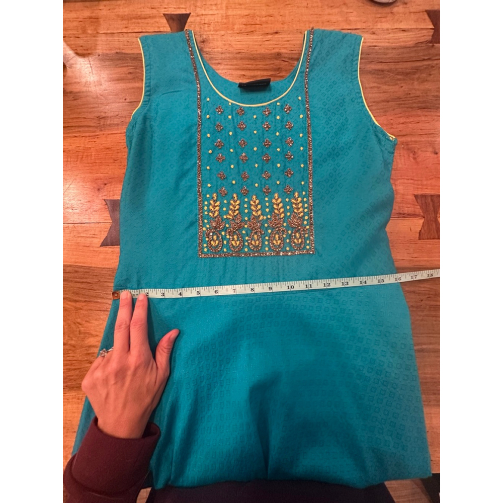 Rich Lady Anarkali Maxi Dress Turquoise Beaded Gown Large - Picture 8 of 8